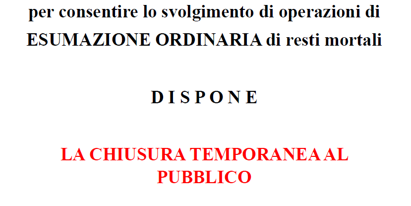 Chiusura temporanea dei Cimiteri di Vigodarzere e di Saletto